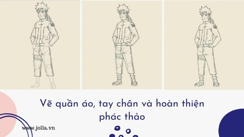 Vẽ quần áo, tay chân và hoàn thiện phác thảo