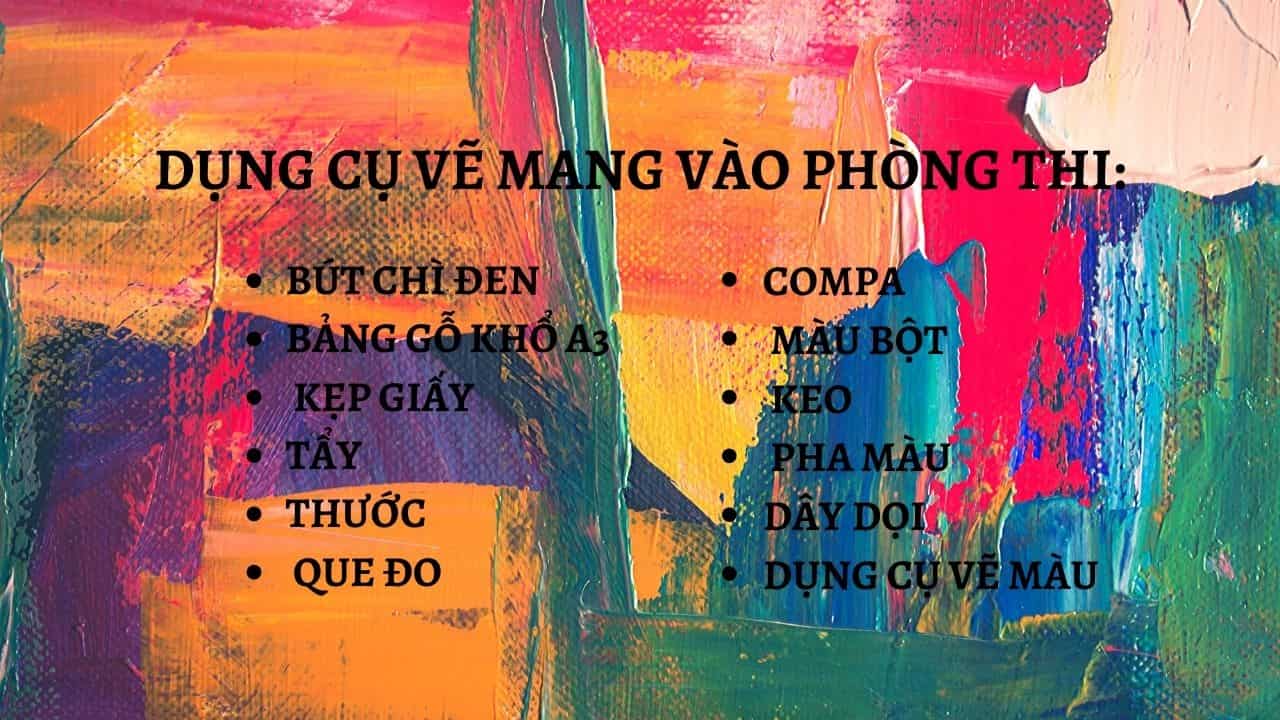 Các dụng cụ vẽ mang vào phòng thi