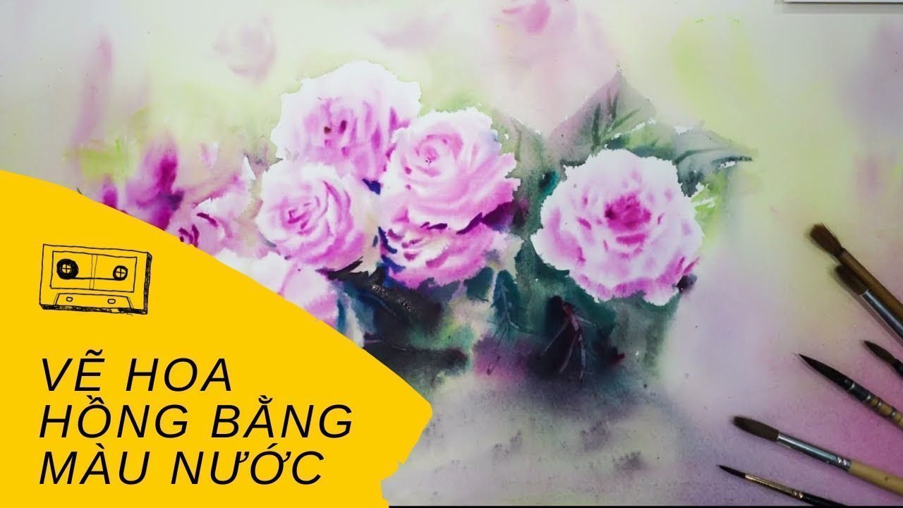 vẽ hoa hồng bằng màu nước